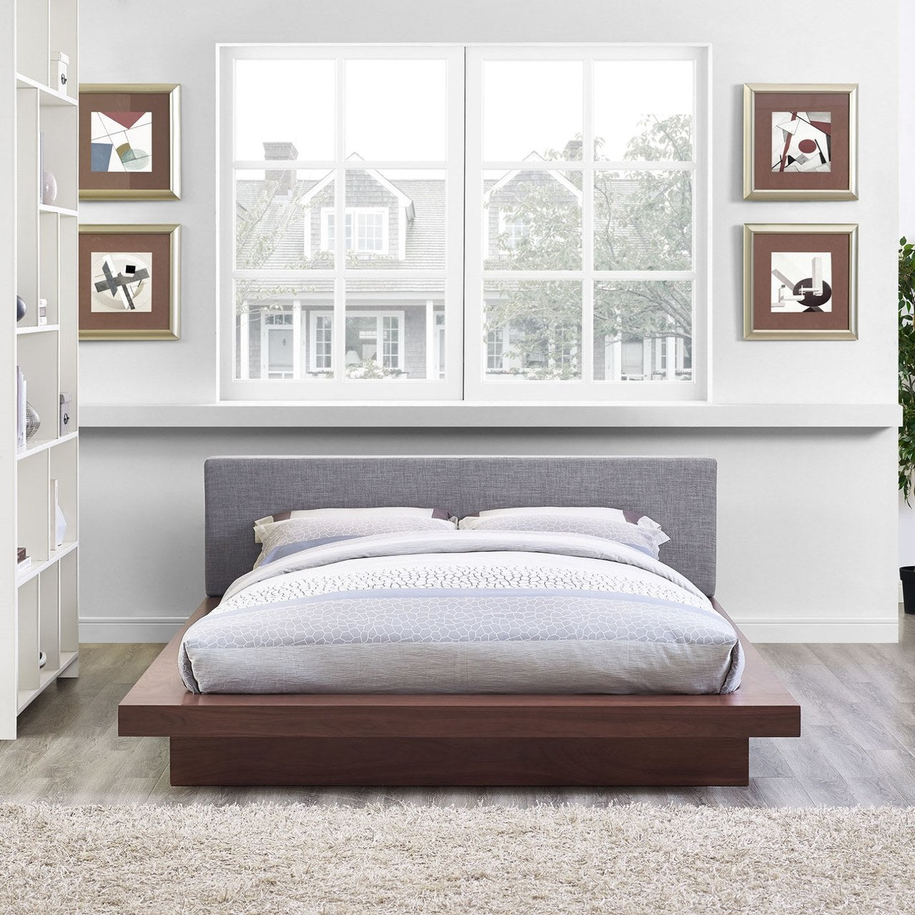 Freja Queen Fabric Platform Bed, Grey, Fabric 12995