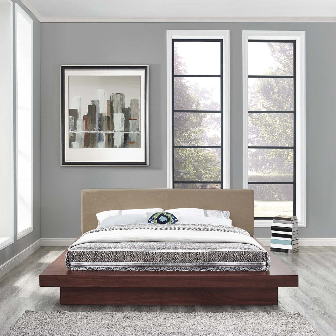 Freja Queen Fabric Platform Bed, Brown, Fabric 12996