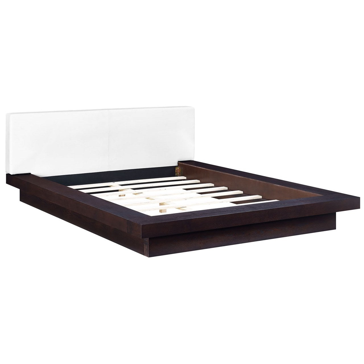 Freja Queen Vinyl Platform Bed, White, Faux Leather 12998