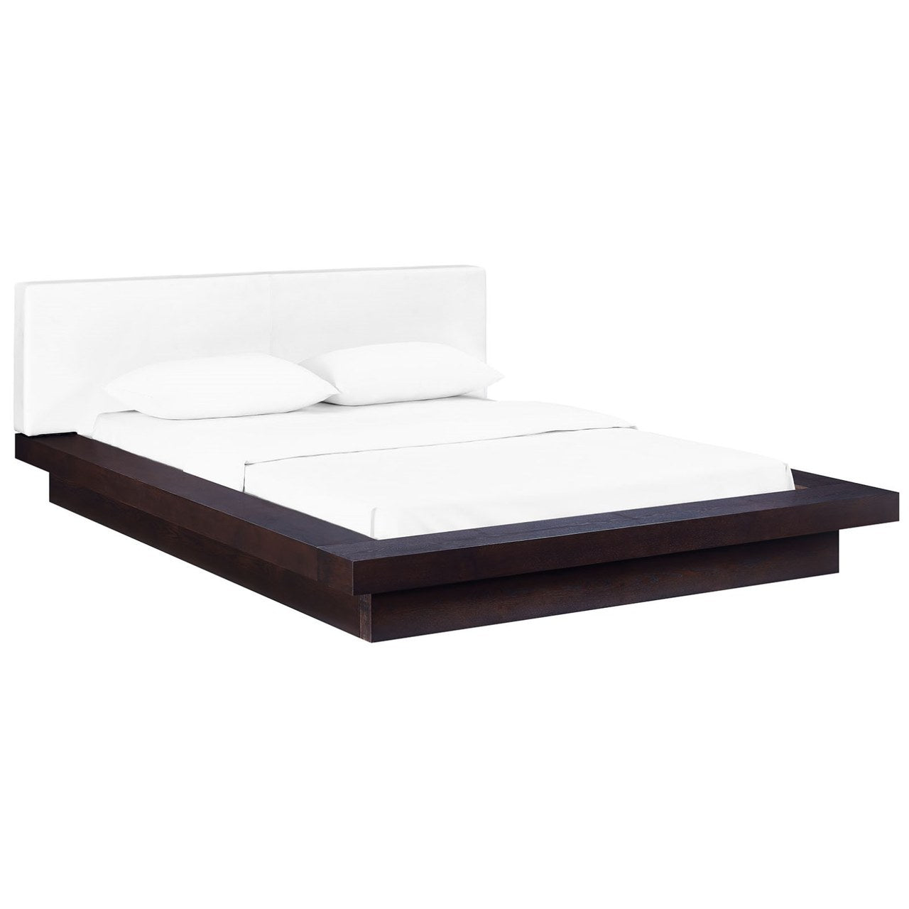 Freja Queen Vinyl Platform Bed, White, Faux Leather 12998