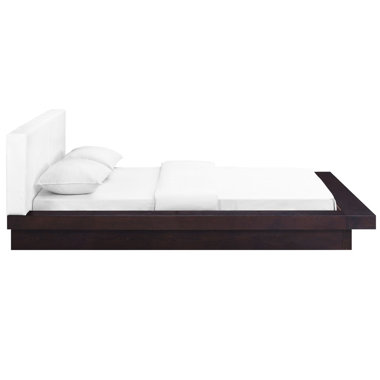 Freja Queen Vinyl Platform Bed, White, Faux Leather 12998