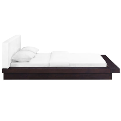Freja Queen Vinyl Platform Bed, White, Faux Leather 12998