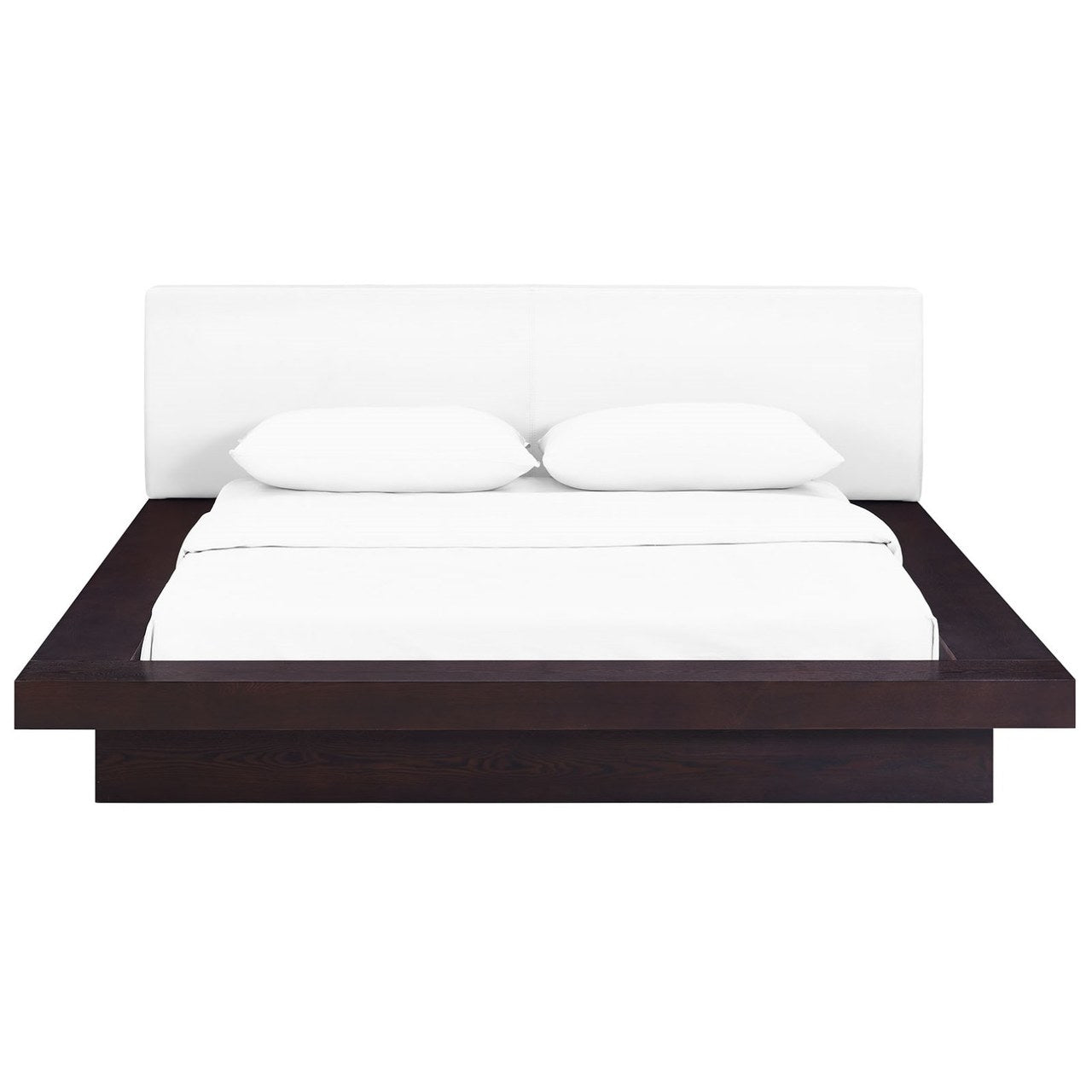 Freja Queen Vinyl Platform Bed, White, Faux Leather 12998