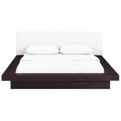 Freja Queen Vinyl Platform Bed, White, Faux Leather 12998