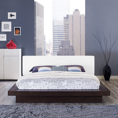 Freja Queen Vinyl Platform Bed, White, Faux Leather 12998