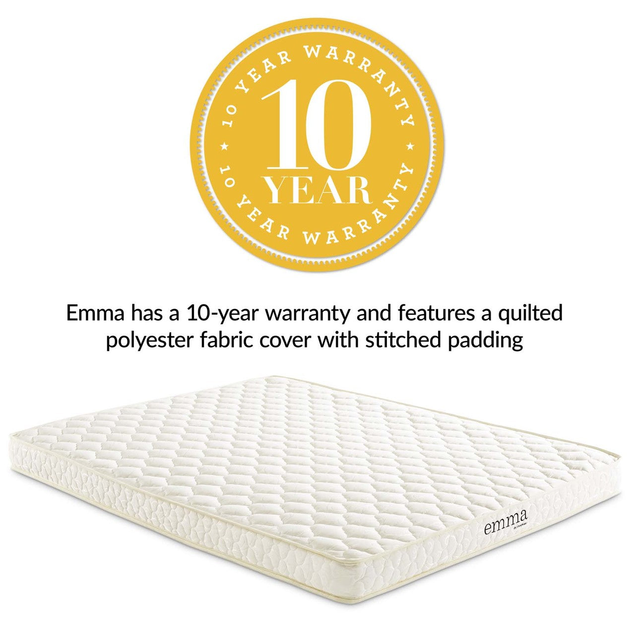 Emma 6" Full Mattress, Full Size, Fabric, White, 14446