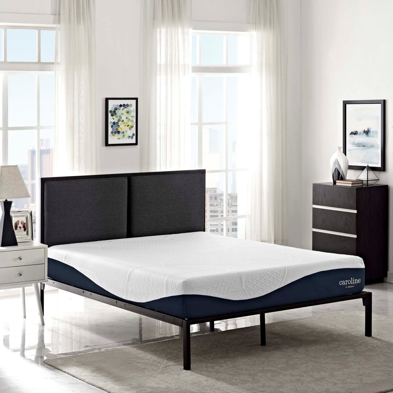 Caroline 10" King Memory Foam Mattress, White, Fabric 13003