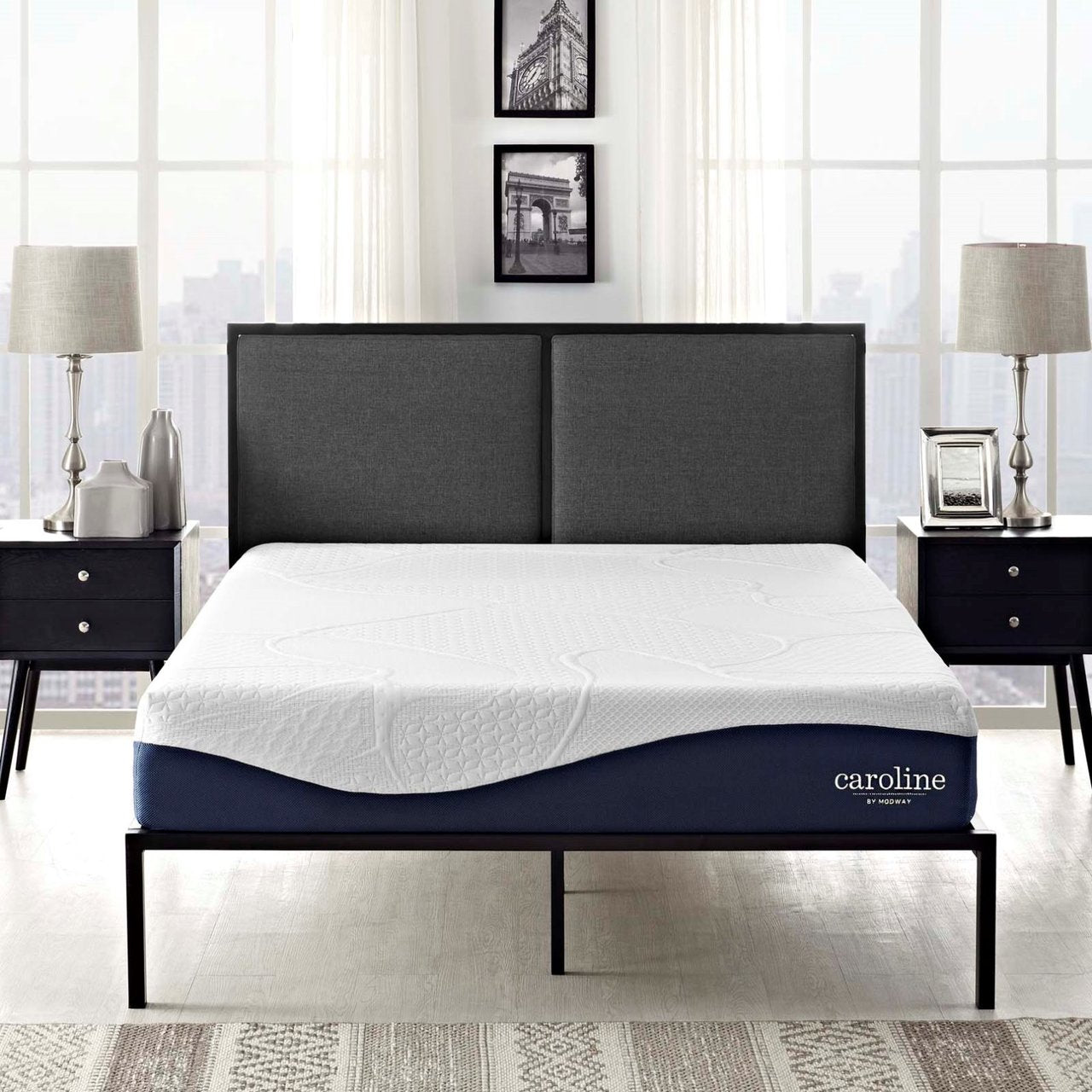 Caroline 10" King Memory Foam Mattress, White, Fabric 13003