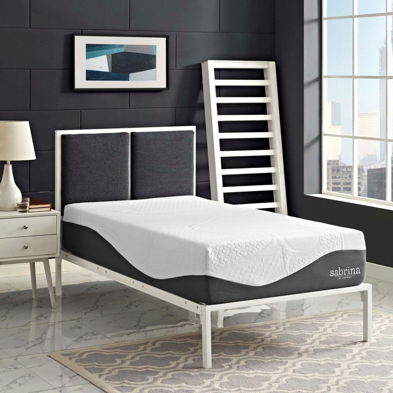 Sabrina 12" Twin Memory Foam Mattress, White, Fabric 13004