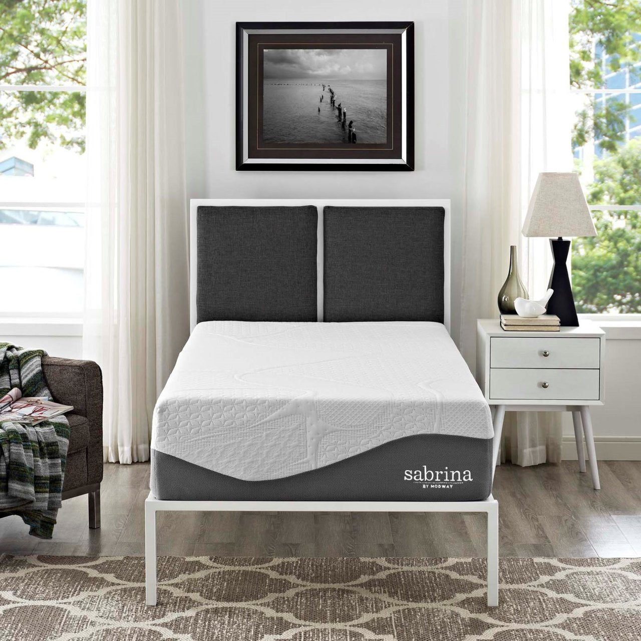 Sabrina 12" Twin Memory Foam Mattress, White, Fabric 13004