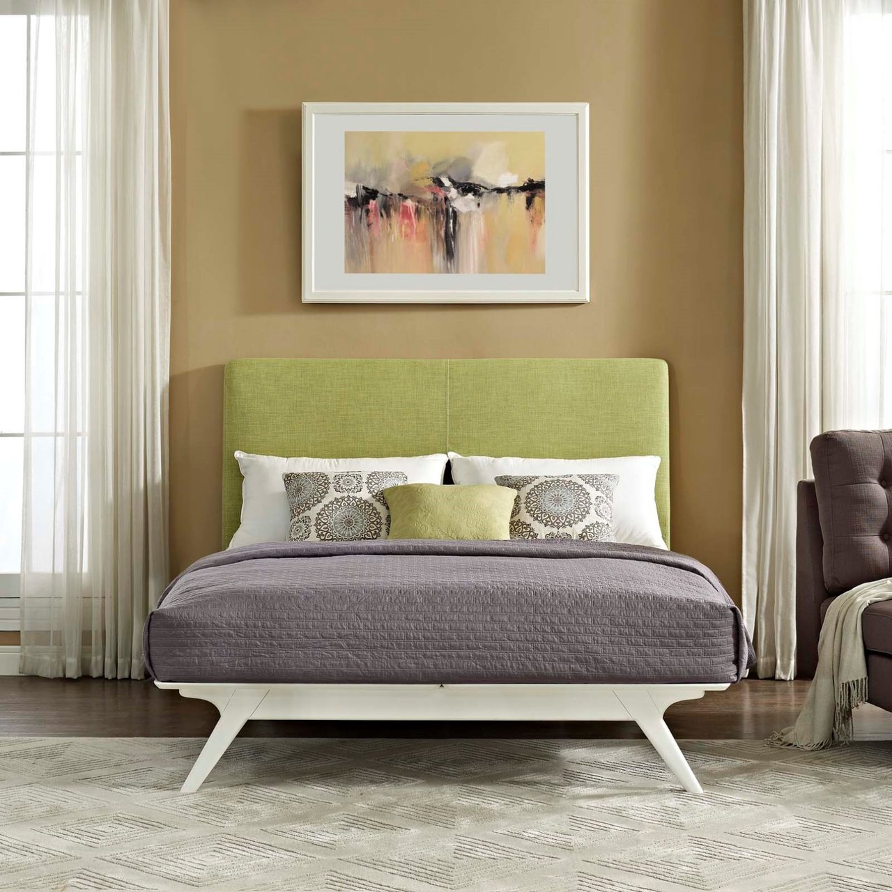 Tracy Queen Bed, Green, Fabric 13022