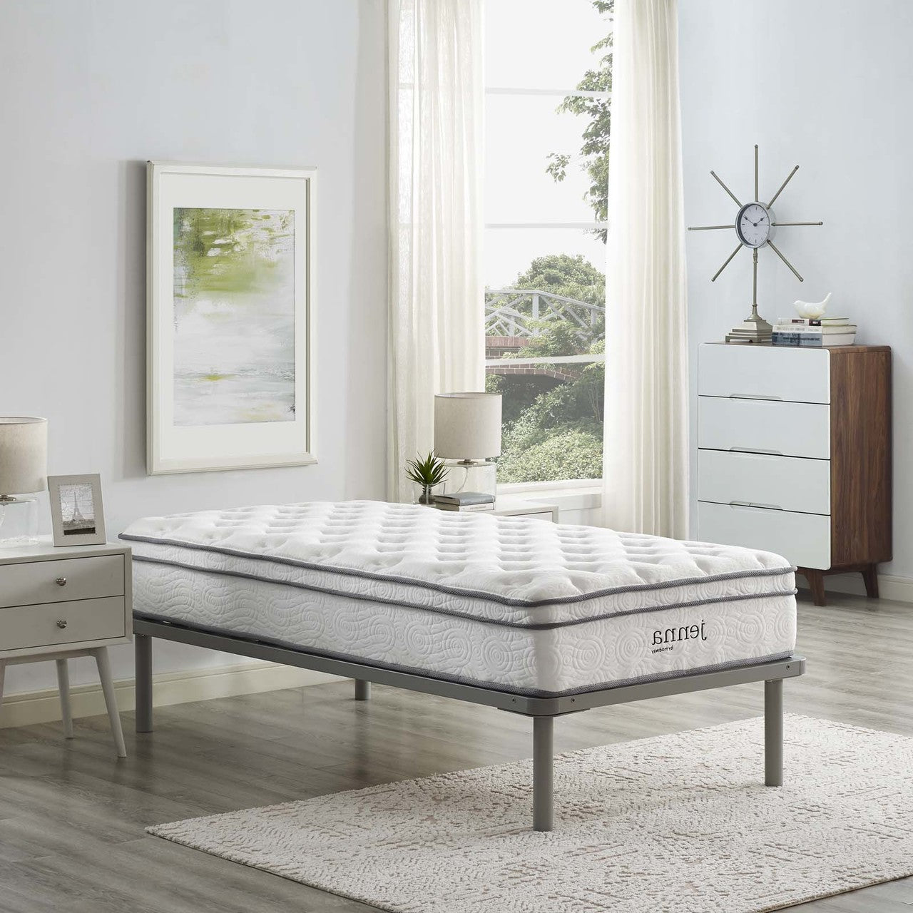 Jenna 10" Twin Innerspring Mattress, Full Size, Fabric, White, 14450