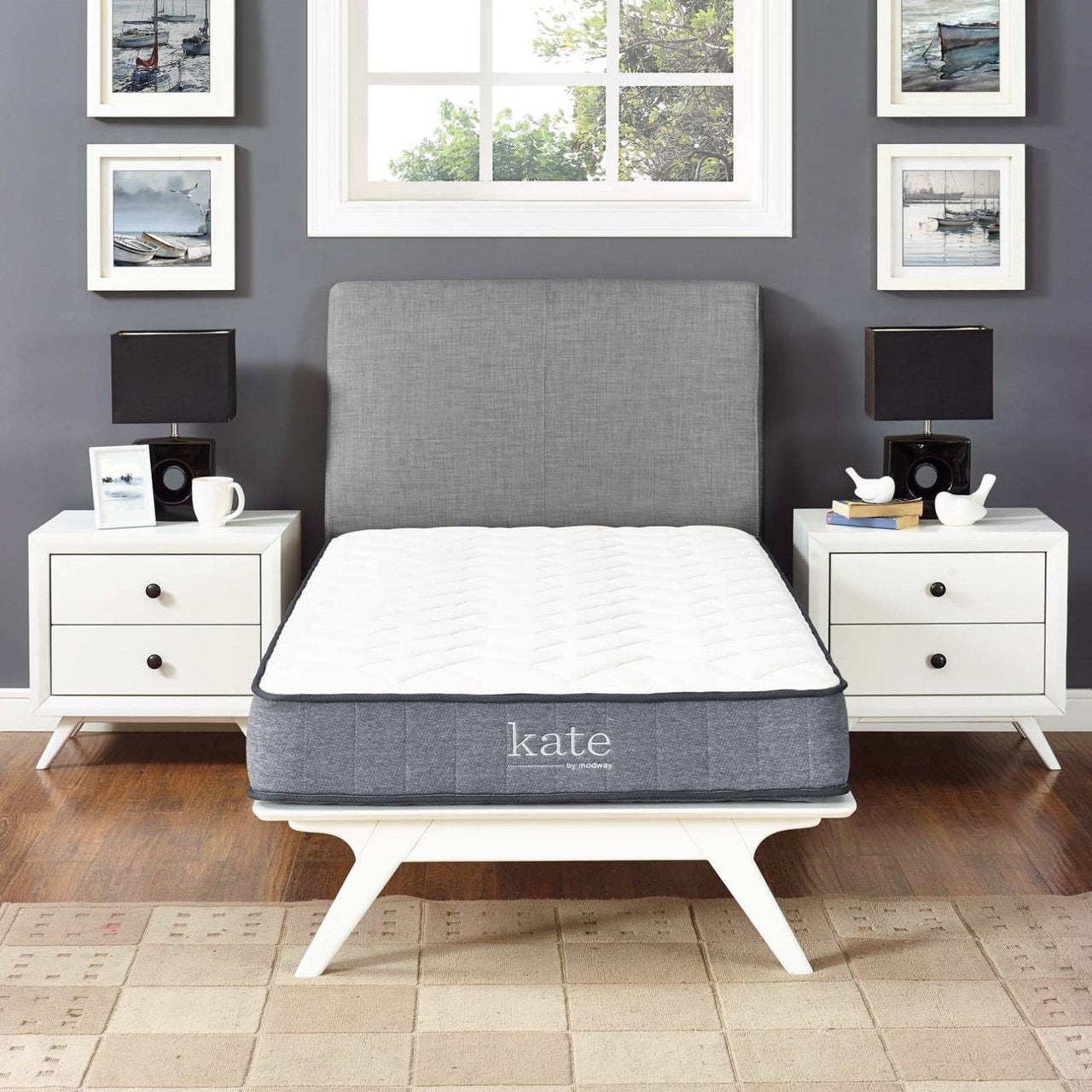 Kate 8" Twin Mattress, White, Fabric 13072
