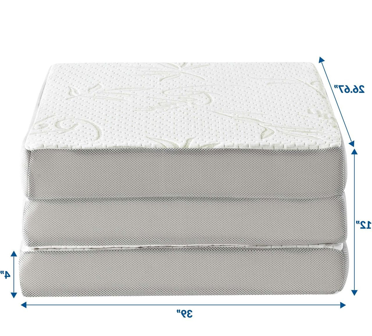 Relax 39 x 80 x 4 (Twin XL) Tri-Fold Mattress, Twin Size XL, Fabric, White, 14457