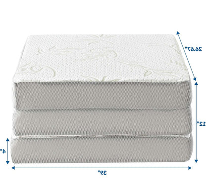 Relax 39 x 80 x 4 (Twin XL) Tri-Fold Mattress, Twin Size XL, Fabric, White, 14457