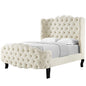 Violette Queen Tufted Wingback Performance Velvet Platform Bed, Queen Size, Velvet Fabric, Ivory White, 15484