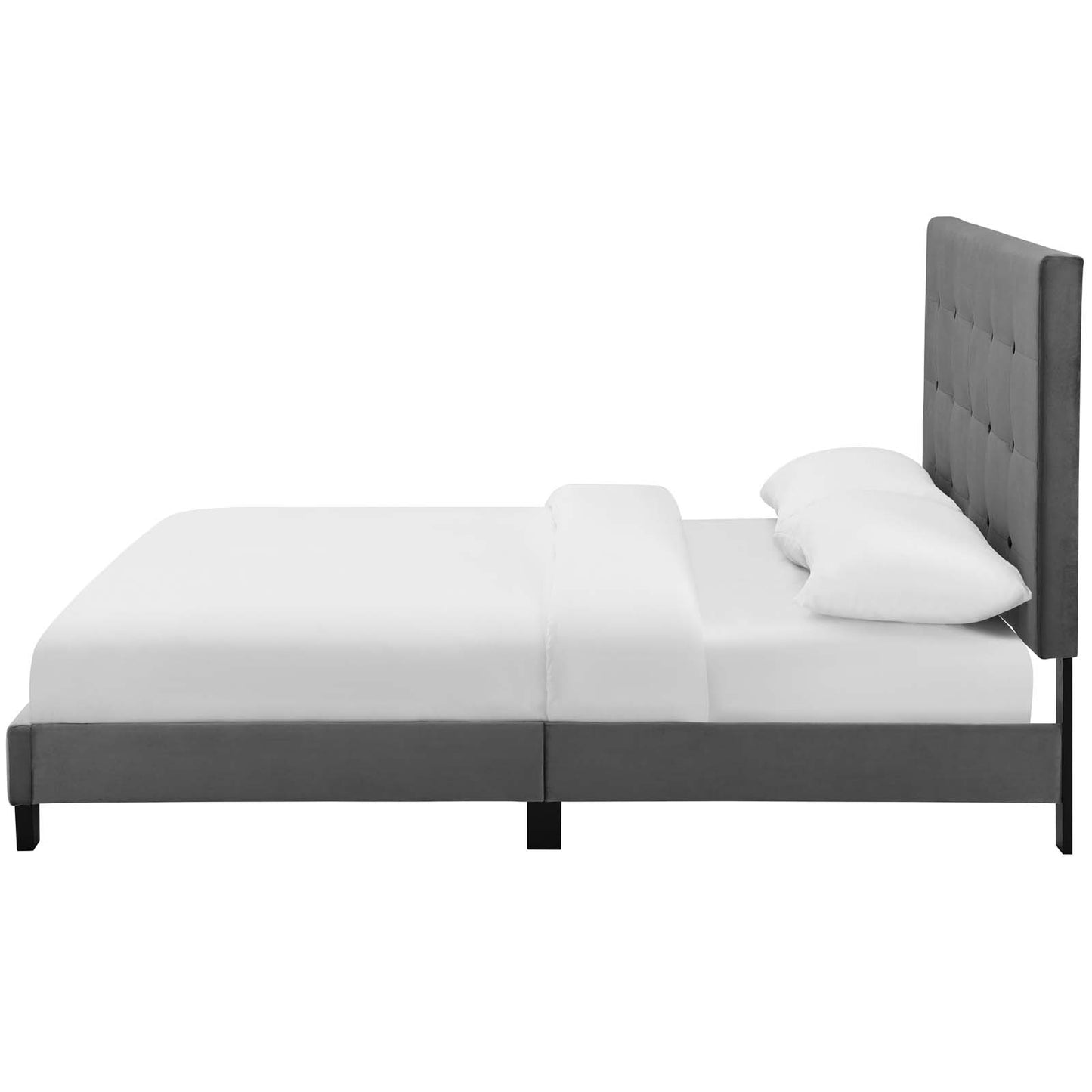 Melanie Twin Tufted Button Upholstered Performance Velvet Platform Bed, Velvet Fabric, Grey Gray, 17616