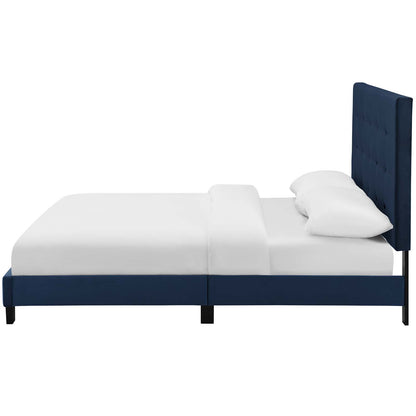 Melanie Twin Tufted Button Upholstered Performance Velvet Platform Bed, Velvet Fabric, Navy Blue, 17618