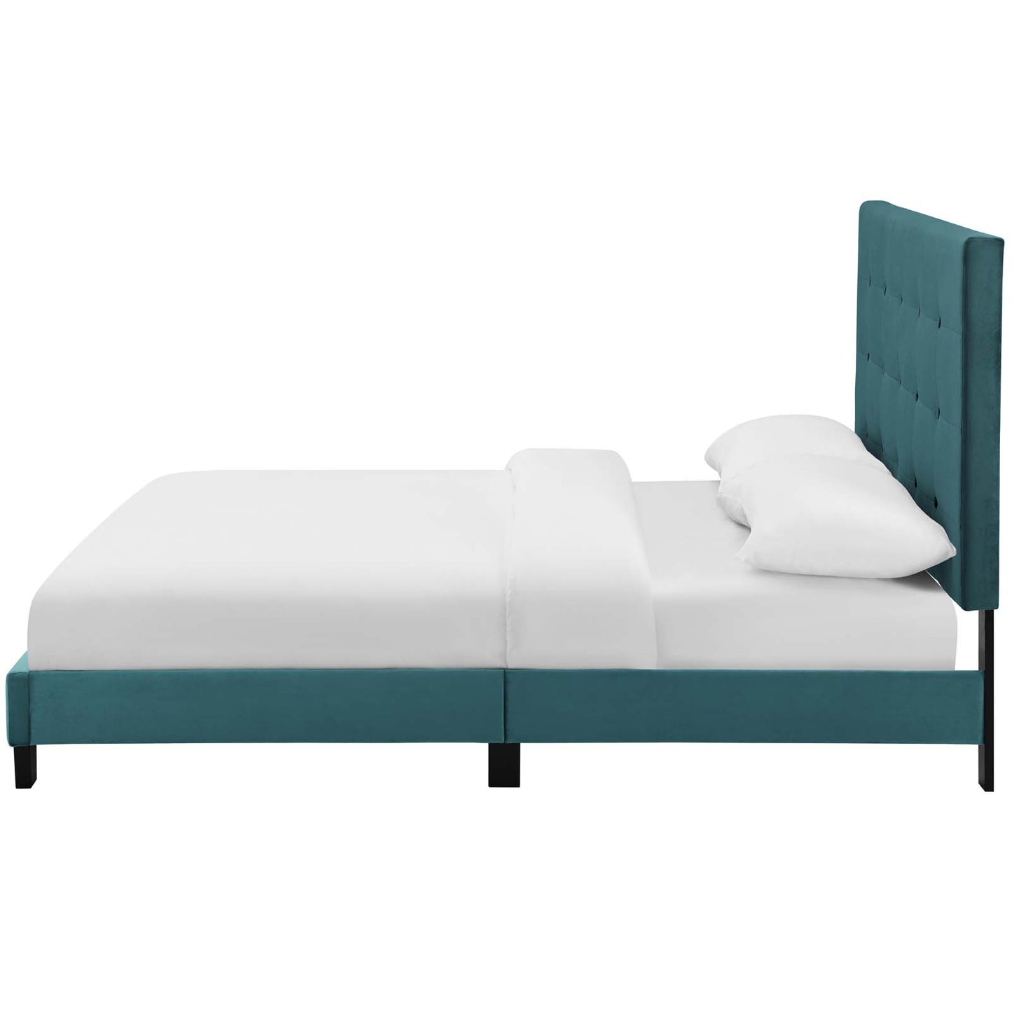 Melanie Twin Tufted Button Upholstered Performance Velvet Platform Bed, Velvet Fabric, Blue, 17619