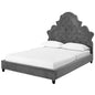 Valentina Queen Tufted Nailhead Performance Velvet Platform Bed, Queen Size, Velvet Fabric, Grey Gray, 15888