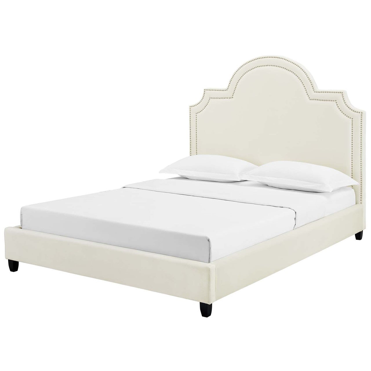 Primrose Queen Performance Velvet Platform Bed, Queen Size, Velvet Fabric, Ivory White, 15894