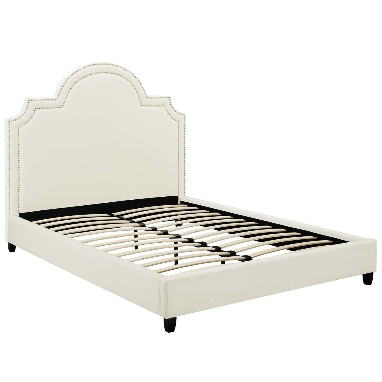 Primrose Queen Performance Velvet Platform Bed, Queen Size, Velvet Fabric, Ivory White, 15894