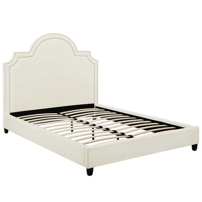 Primrose Queen Performance Velvet Platform Bed, Queen Size, Velvet Fabric, Ivory White, 15894