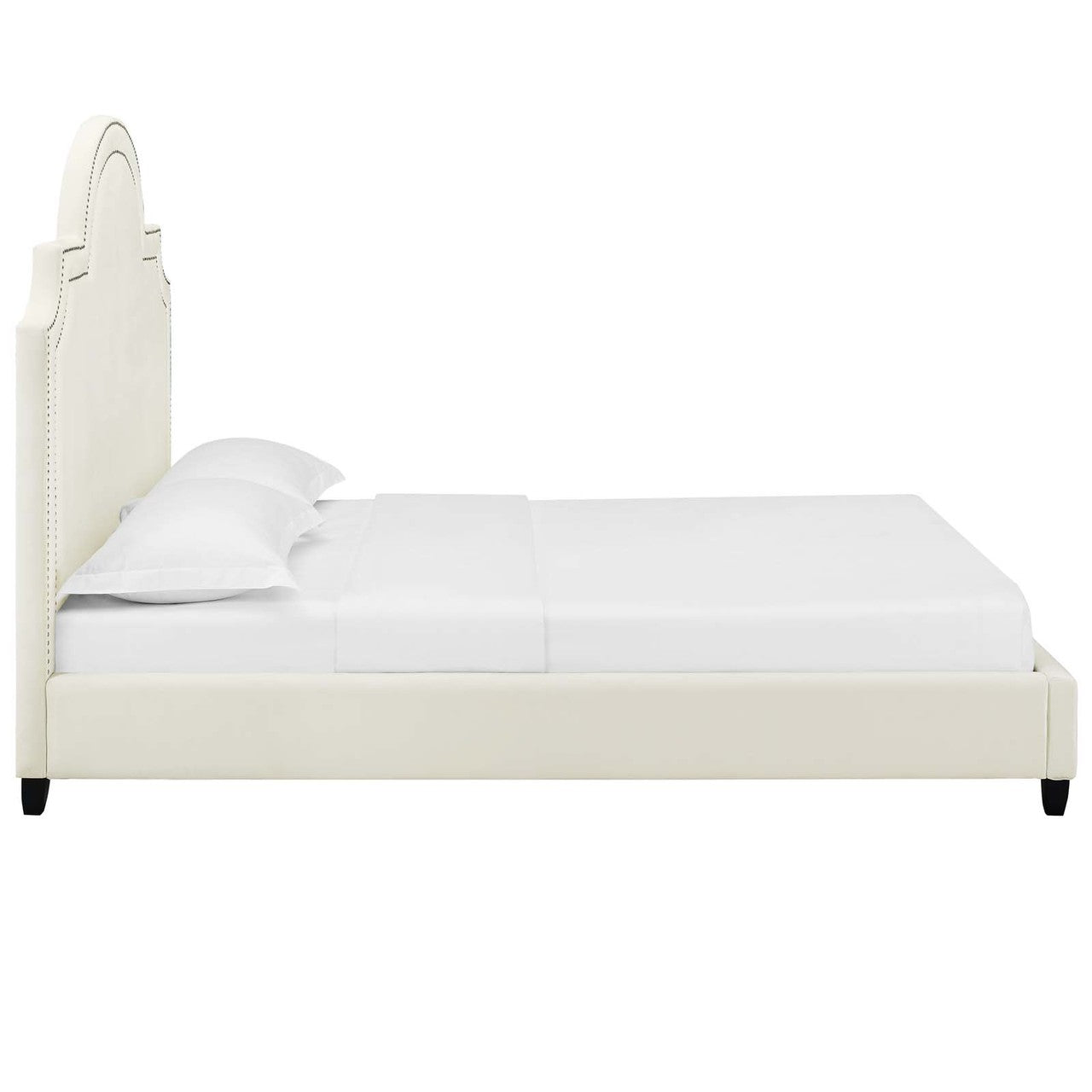 Primrose Queen Performance Velvet Platform Bed, Queen Size, Velvet Fabric, Ivory White, 15894
