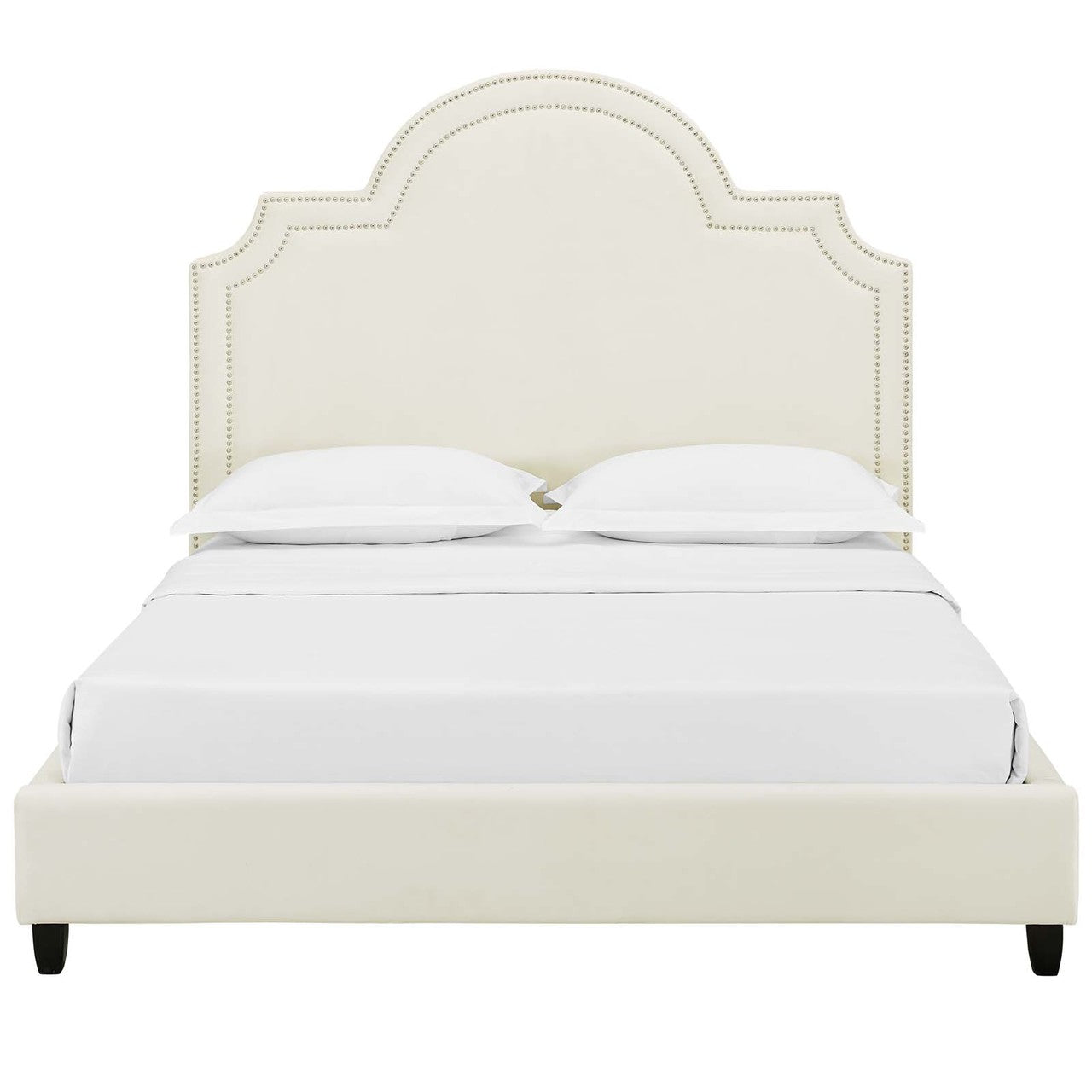 Primrose Queen Performance Velvet Platform Bed, Queen Size, Velvet Fabric, Ivory White, 15894