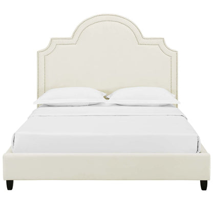 Primrose Queen Performance Velvet Platform Bed, Queen Size, Velvet Fabric, Ivory White, 15894