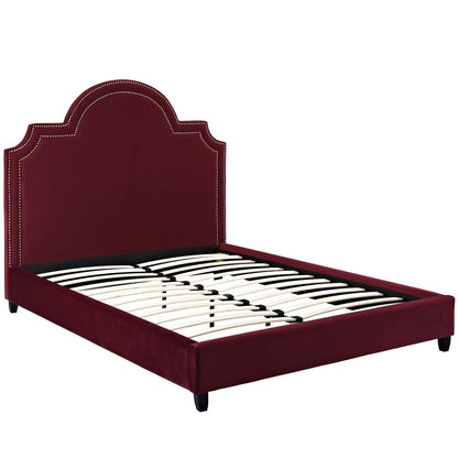 Primrose Queen Performance Velvet Platform Bed, Queen Size, Velvet Fabric, Red, 15895