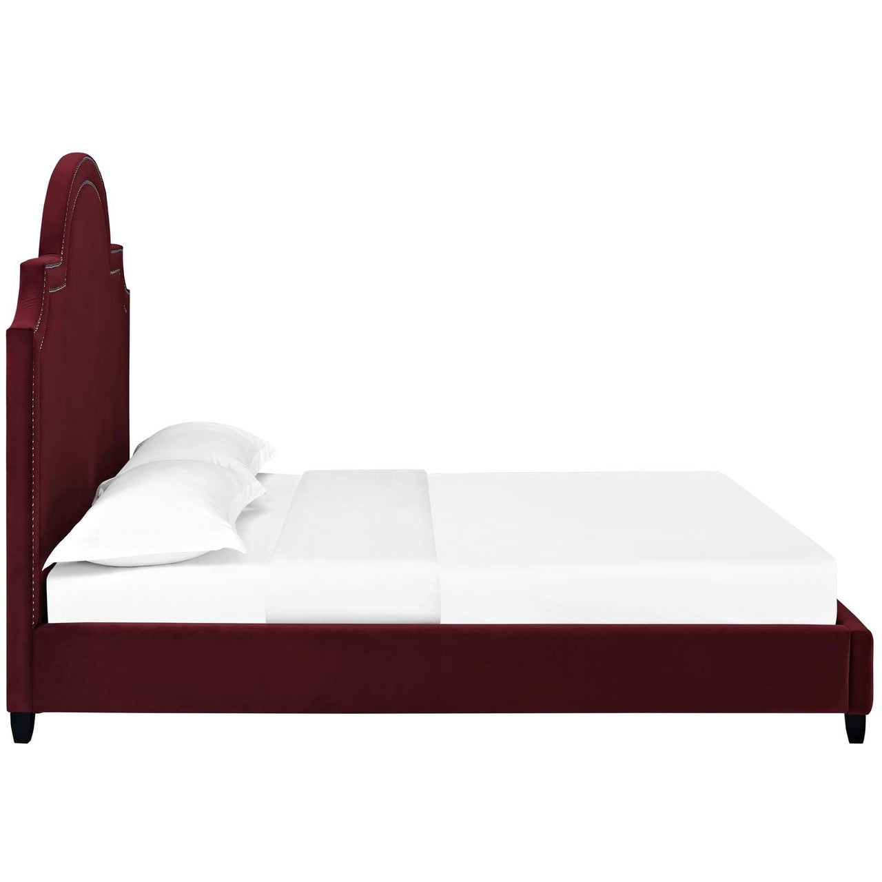 Primrose Queen Performance Velvet Platform Bed, Queen Size, Velvet Fabric, Red, 15895