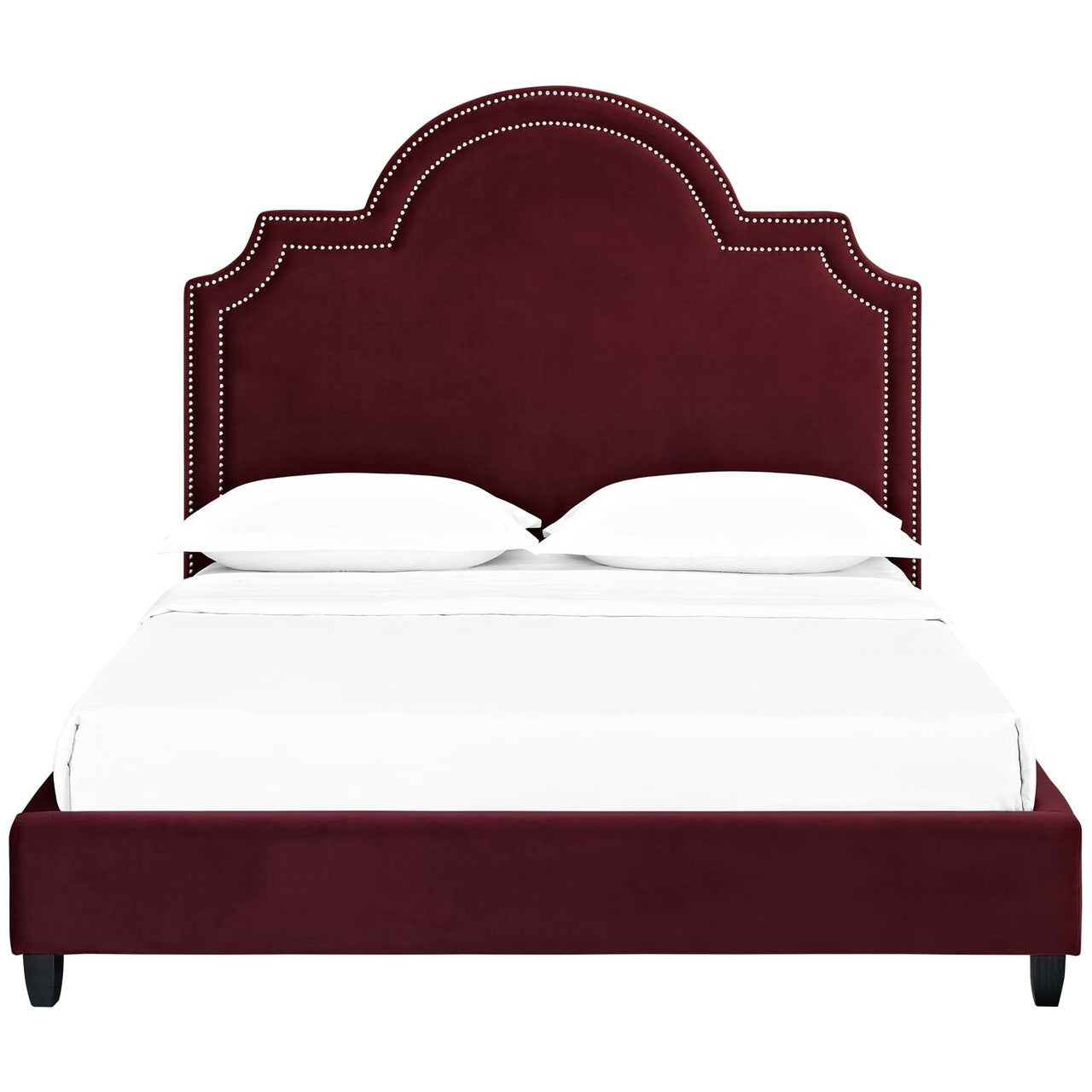 Primrose Queen Performance Velvet Platform Bed, Queen Size, Velvet Fabric, Red, 15895