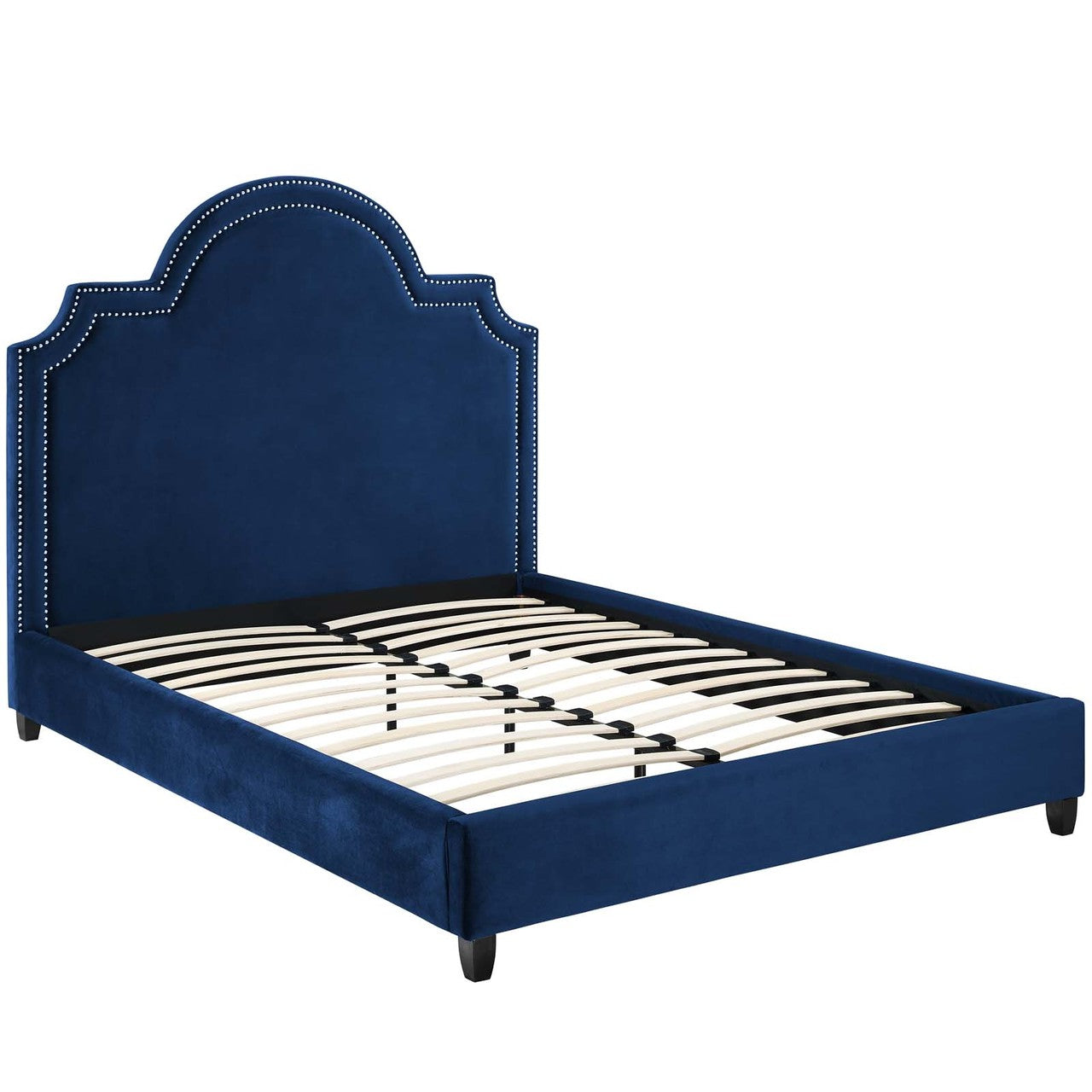 Primrose Queen Performance Velvet Platform Bed, Queen Size, Velvet Fabric, Navy Blue, 15896
