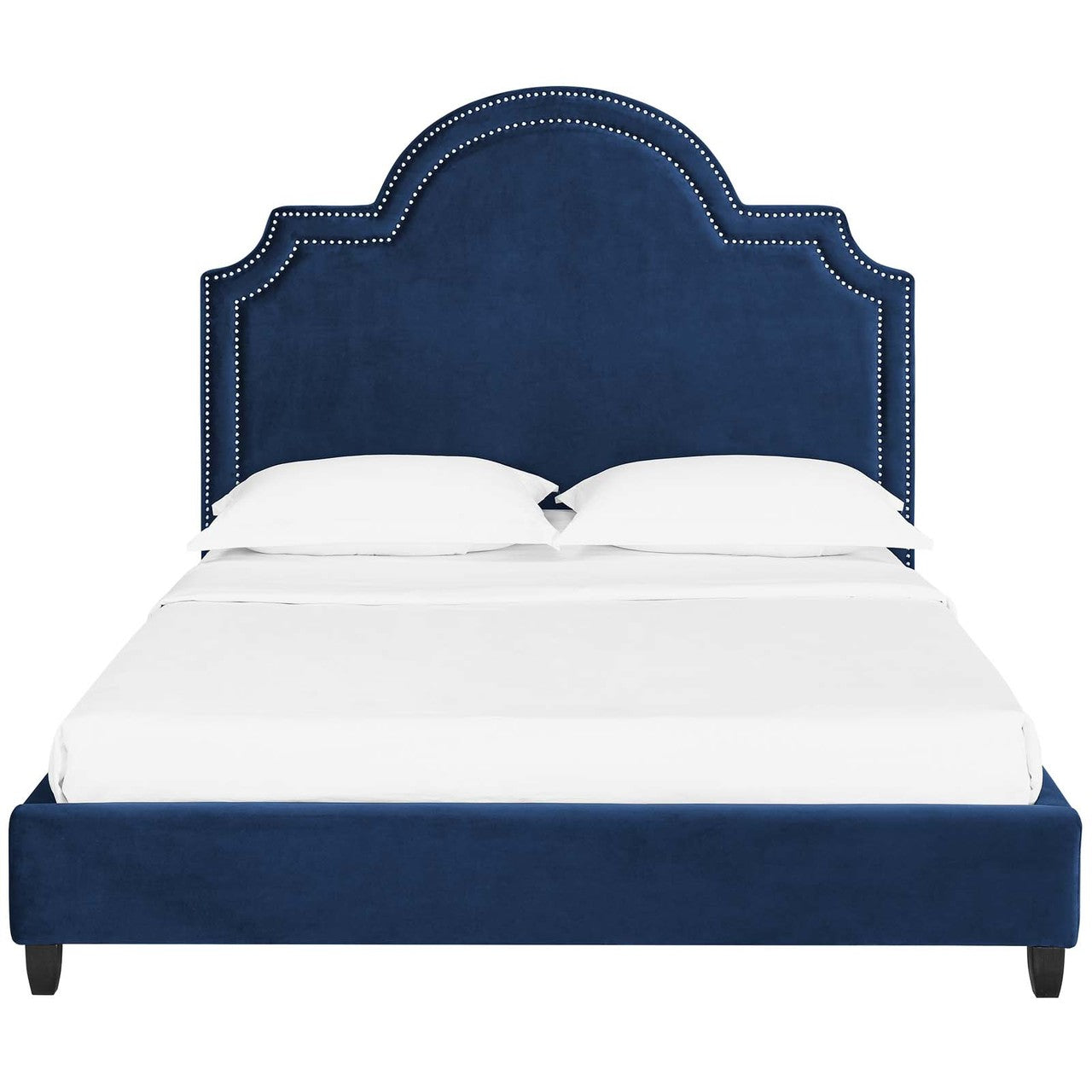 Primrose Queen Performance Velvet Platform Bed, Queen Size, Velvet Fabric, Navy Blue, 15896