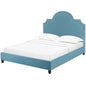Primrose Queen Performance Velvet Platform Bed, Queen Size, Velvet Fabric, Blue, 15897