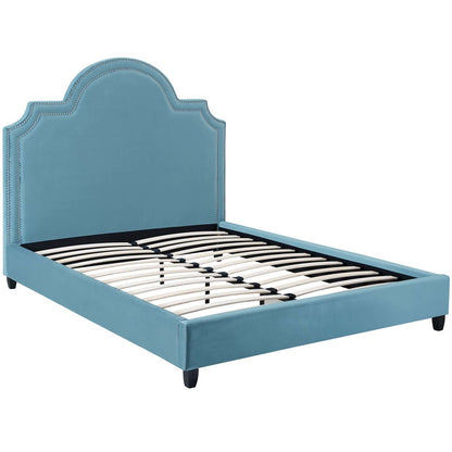 Primrose Queen Performance Velvet Platform Bed, Queen Size, Velvet Fabric, Blue, 15897