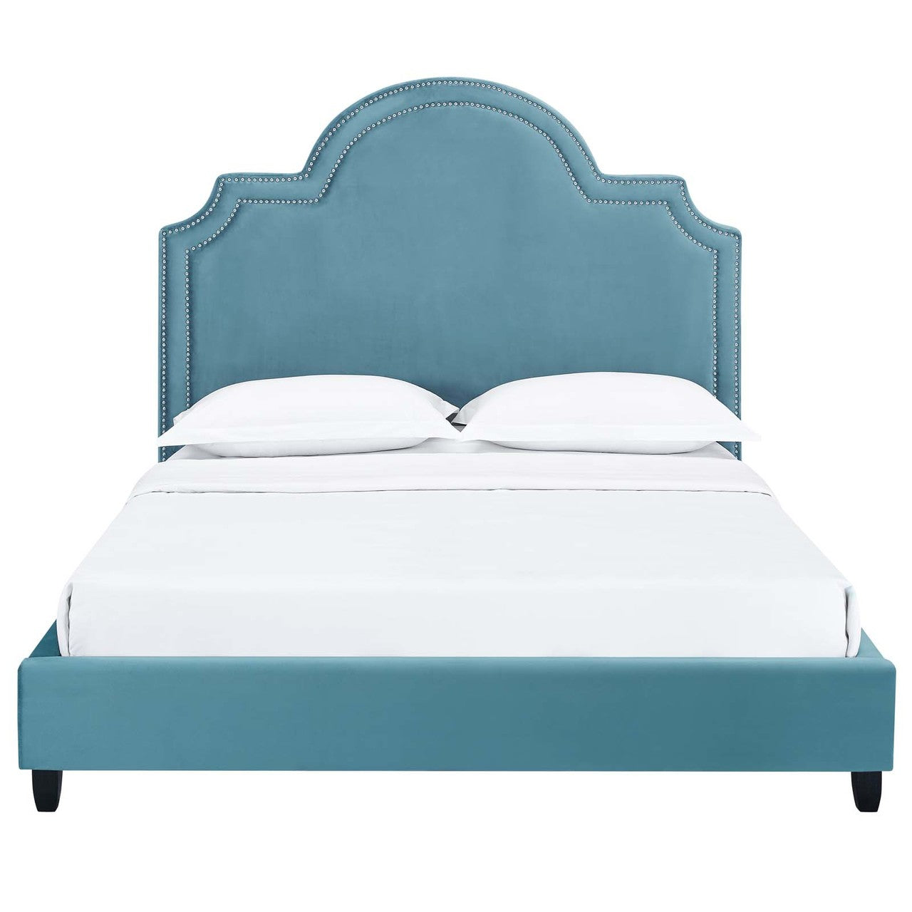 Primrose Queen Performance Velvet Platform Bed, Queen Size, Velvet Fabric, Blue, 15897