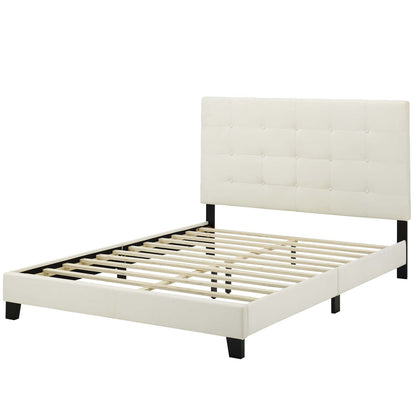 Melanie Full Tufted Button Upholstered Performance Velvet Platform Bed, Velvet Fabric, Ivory White, 17621