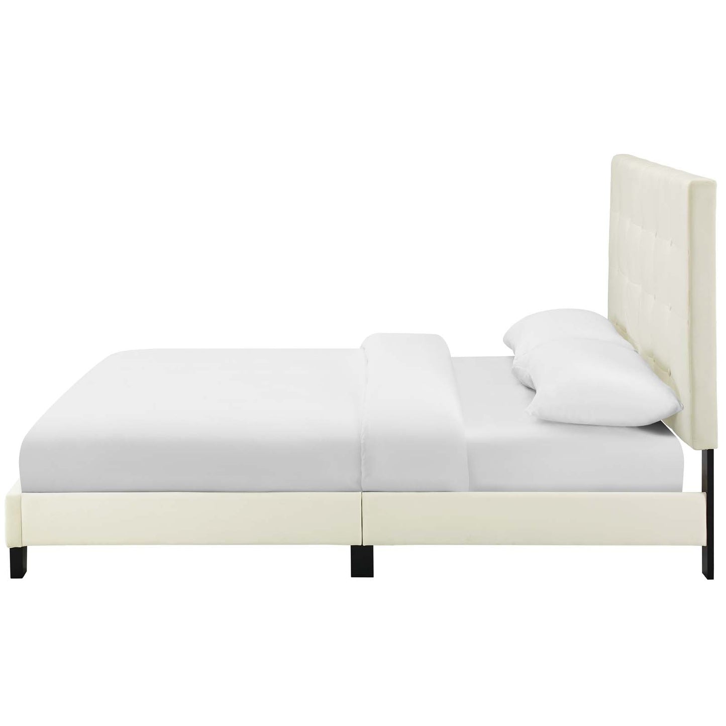 Melanie Full Tufted Button Upholstered Performance Velvet Platform Bed, Velvet Fabric, Ivory White, 17621