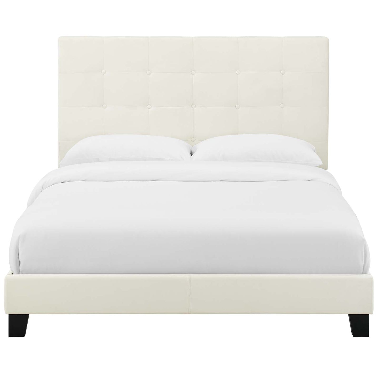 Melanie Full Tufted Button Upholstered Performance Velvet Platform Bed, Velvet Fabric, Ivory White, 17621