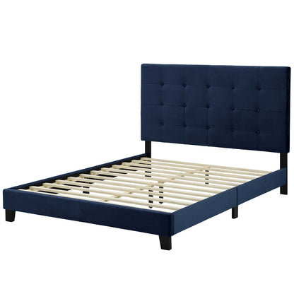 Melanie Full Tufted Button Upholstered Performance Velvet Platform Bed, Velvet Fabric, Navy Blue, 17622