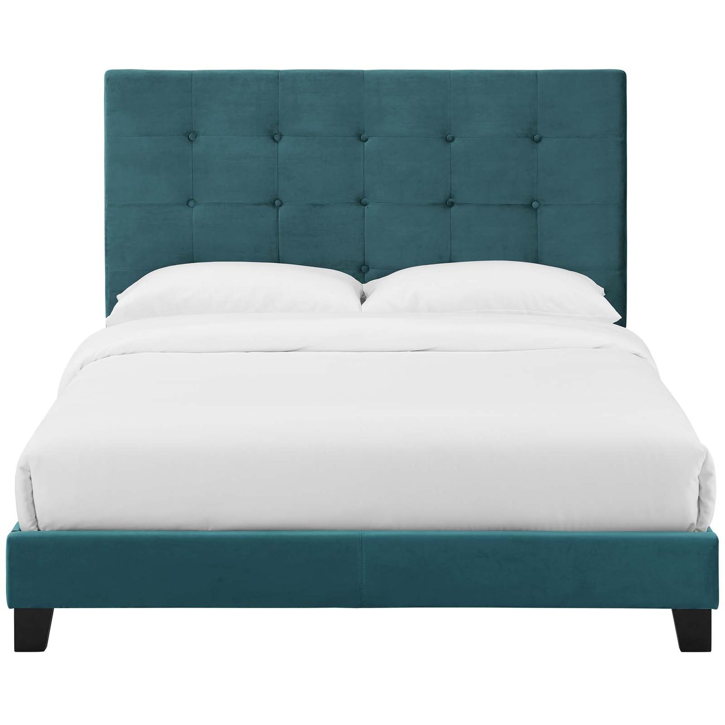 Melanie Full Tufted Button Upholstered Performance Velvet Platform Bed, Velvet Fabric, Blue, 17623