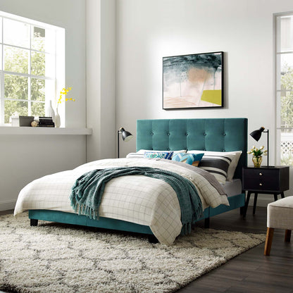 Melanie Full Tufted Button Upholstered Performance Velvet Platform Bed, Velvet Fabric, Blue, 17623