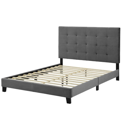 Melanie Queen Tufted Button Upholstered Performance Velvet Platform Bed, Velvet Fabric, Grey Gray, 17624
