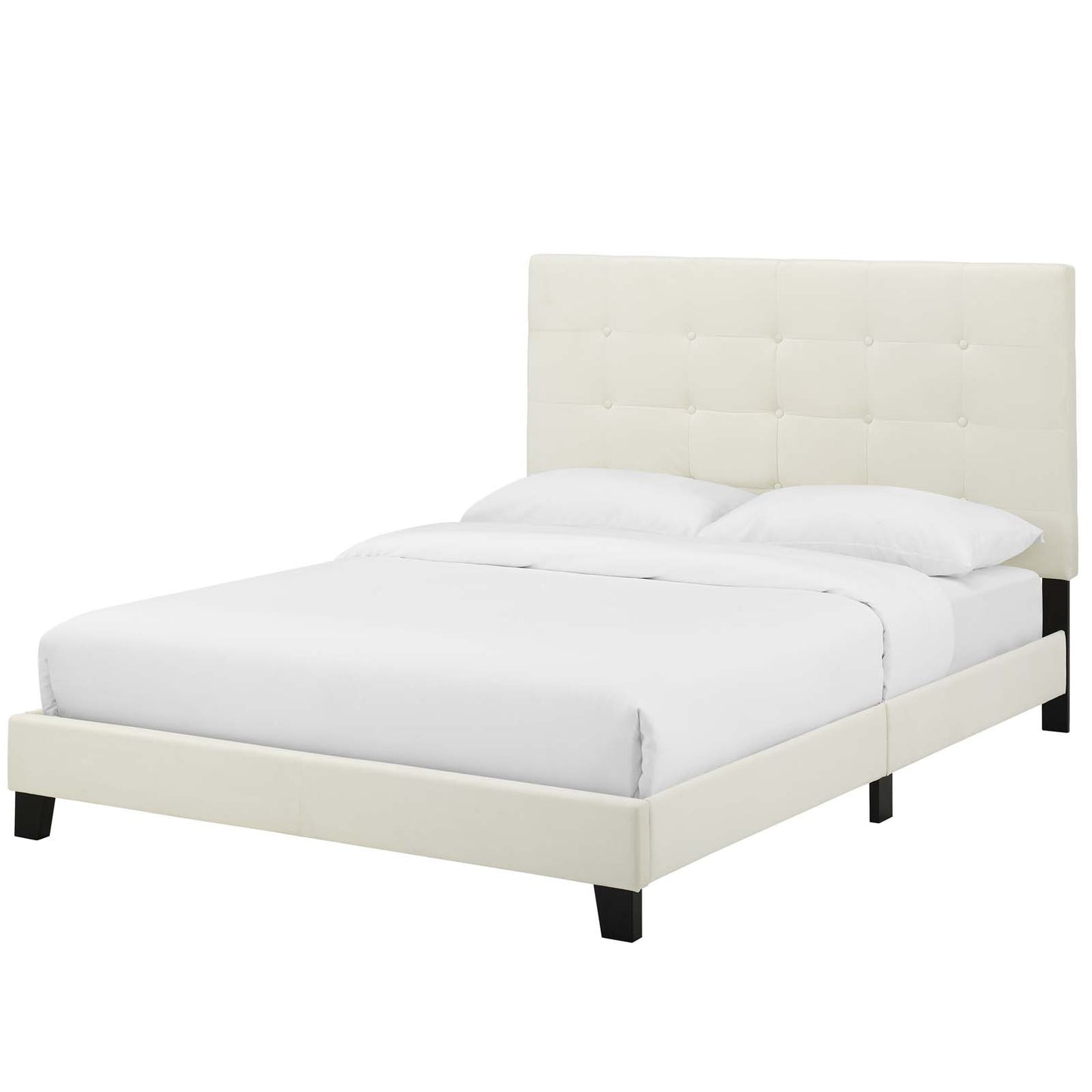 Melanie Queen Tufted Button Upholstered Performance Velvet Platform Bed, Velvet Fabric, Ivory White, 17625