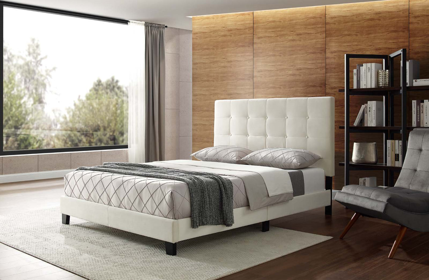 Melanie Queen Tufted Button Upholstered Performance Velvet Platform Bed, Velvet Fabric, Ivory White, 17625