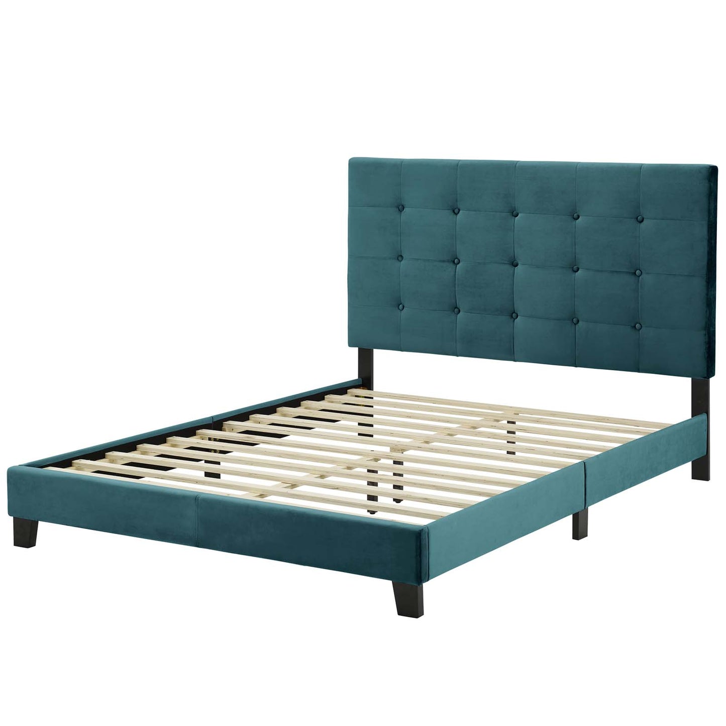 Melanie Queen Tufted Button Upholstered Performance Velvet Platform Bed, Velvet Fabric, Blue, 17627
