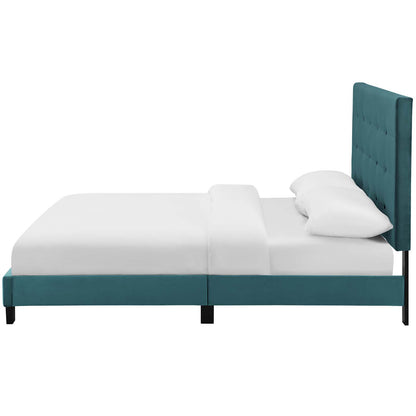 Melanie Queen Tufted Button Upholstered Performance Velvet Platform Bed, Velvet Fabric, Blue, 17627