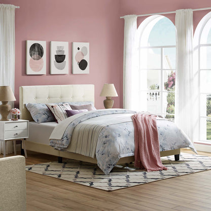 Melanie King Tufted Button Upholstered Performance Velvet Platform Bed, Velvet Fabric, Ivory White, 17629